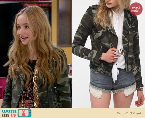 byCorpus Camo Moto Jacket worn by Sabrina Carpenter on Girl Meets World