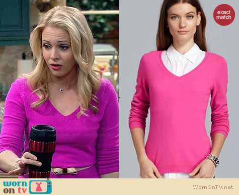 C by Bloomingdales Cashmere V-Neck Sweater in Deep Pink worn by Melissa Joan Hart on Melissa & Joey