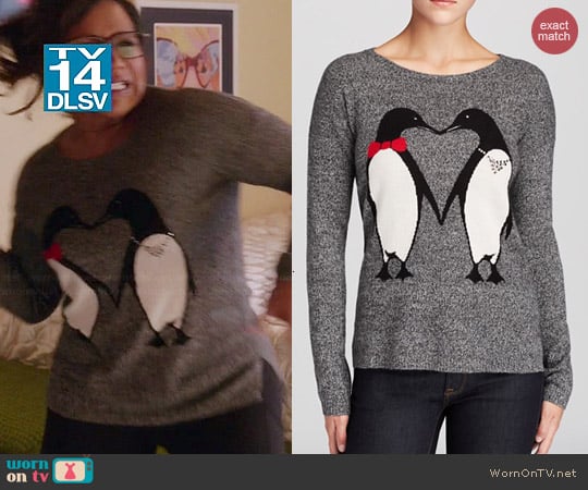 C by Bloomingdales Penguin Intarsia Cashmere Sweater worn by Mindy Kaling on The Mindy Project