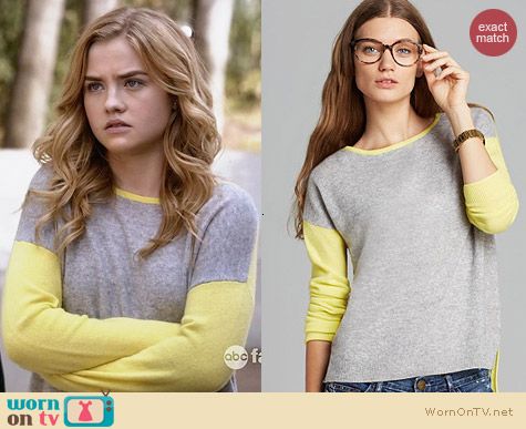 C By Bloomingdales Colorblock High Low Cashmere Sweater worn by Maddie Hasson on Twisted