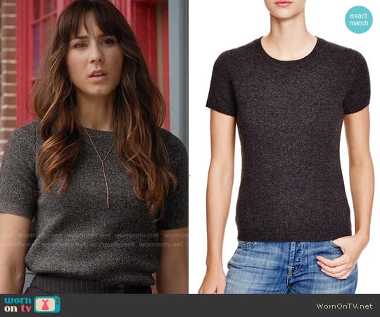 C by Bloomingdales Short Sleeve cashmere Sweater in Charcoal worn by Spencer Hastings (Troian Bellisario) on Pretty Little Liars