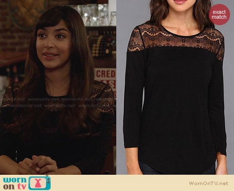 C&C California Black Long Sleeve Lace Top worn by Hannah Simone on New Girl