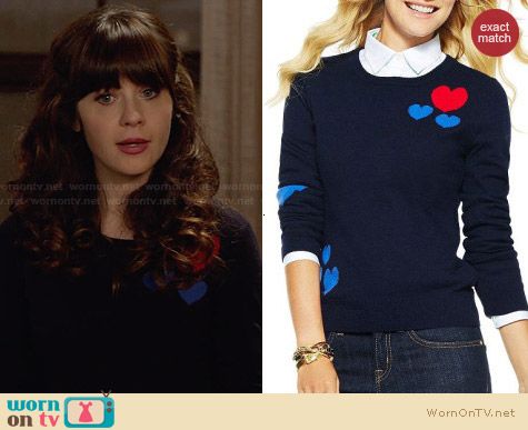 C Wonder Scattered Hearts Sweater worn by Zooey Deschanel on New Girl