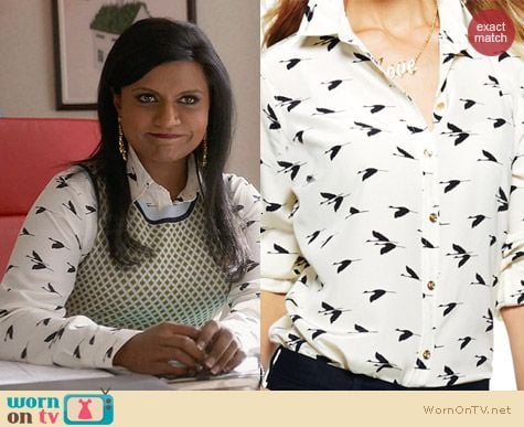 C Wonder Silk Birds In Flight Shirt worn by Mindy Kaling on The Mindy Project