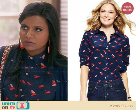 C Wonder Silk Birds in Flight Shirt worn by Mindy Kaling on The Mindy Project