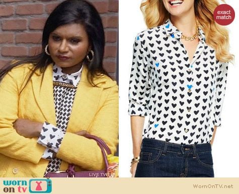 C Wonder Silk Hearts Aflutter Shirt worn by Mindy Kaling on The Mindy Project