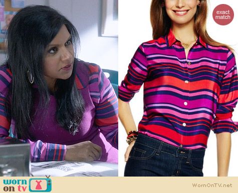 C Wonder Striped Silk Shirt in Rhubarb worn by Mindy Kaling on The Mindy Project