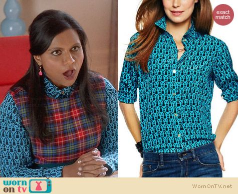 C Wonder Tassel Print Silk Shirt worn by Mindy Kaling on The Mindy Project