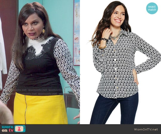 C Wonder Tassel Print Silk Shirt worn by Mindy Lahiri (Mindy Kaling) on The Mindy Project