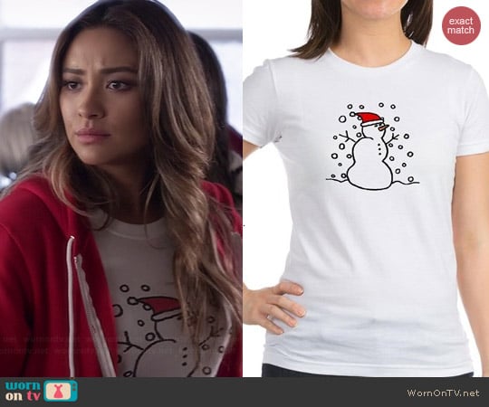 Cafee Press Snowman Santa Tee worn by Shay Mitchell on PLL