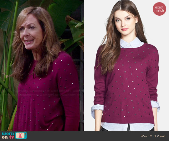 Calson Studded Sweater in Purple Magenta worn by Allison Janney on Mom