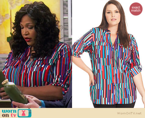 Calvin Klein Plus Cherry Combo Blouse worn by Kym Whitley on Young & Hungry