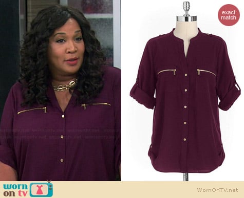 Calvin Klein Zip Pocket Utility Shirt in Aubergine worn by Kym Whitley on Young & Hungry