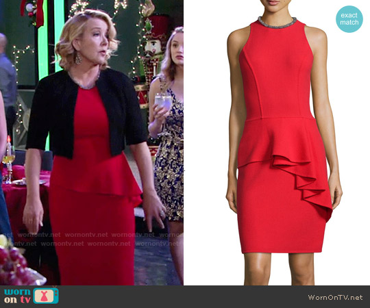 Carmen Marc Valvo Sleeveless Ruffled Peplum Cocktail Dress worn by Nikki Reed Newman (Melody Thomas-Scott) on The Young and the Restless