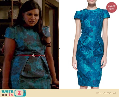 Carmen Marc Valvo Floral Jacquard Dress worn by Mindy Kaling on The Mindy Project