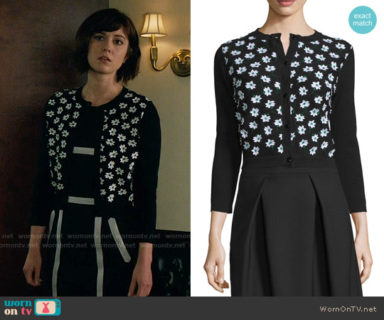 Carolina Herrera 3/4-Sleeve Floral-Embellished Cardigan worn by Laurel Healy (Mary Elizabeth Winstead) on BrainDead