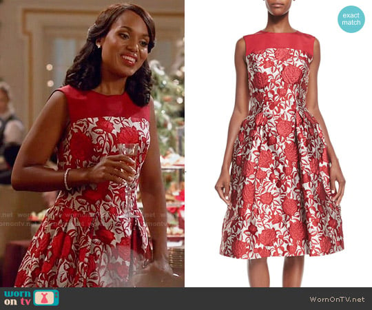 Carolina Herrera Fit-&-Flare Rose-Print Cocktail Dress worn by Olivia Pope (Kerry Washington) on Scandal