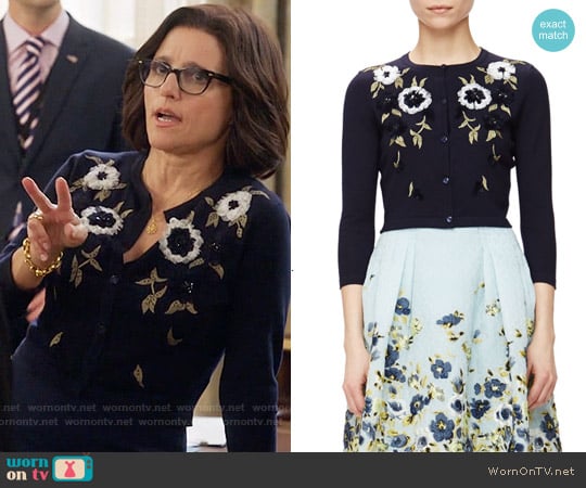 Carolina herrera Floral-embroidered Short Cardigan worn by Selina Meyer (Julia Louis-Dreyfus) on Veep