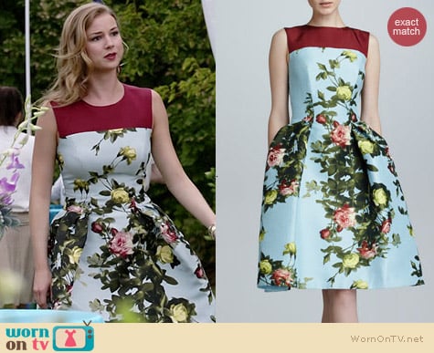 Carolina Herrera Floral Jacquard Full-Skirt Dress worn by Emily VanCamp on Revenge