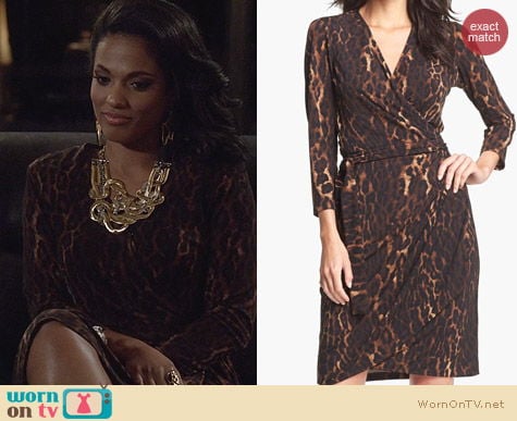 The Carrie Diaries Clothes: Maggy London Leopard Print Jersey Wrap Dress worn by Freema Agyeman