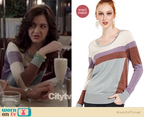 The Carrie Diaries Style: Bar 3 Colorblock metallic sweater worn by Katie Findlay