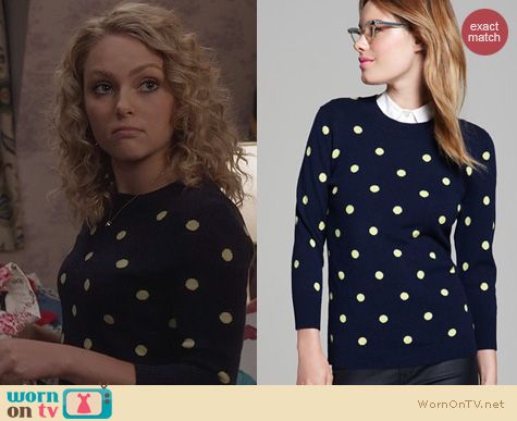 The Carrie Diaries Fashion: C By Bloomingdales Cashmere Polka Dot sweater worn by Annasophia Robb