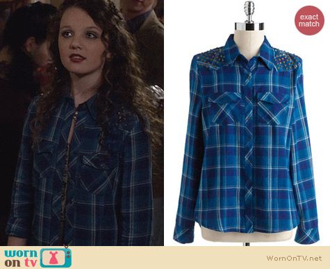 Fashion of The Carrie Diaries: Guess Studded Plaid Shirt worn by Stefania Owen