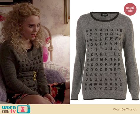 The Carrie Diaries Fashion: Topshop knitted alphabet jumper worn by AnnaSophia Robb