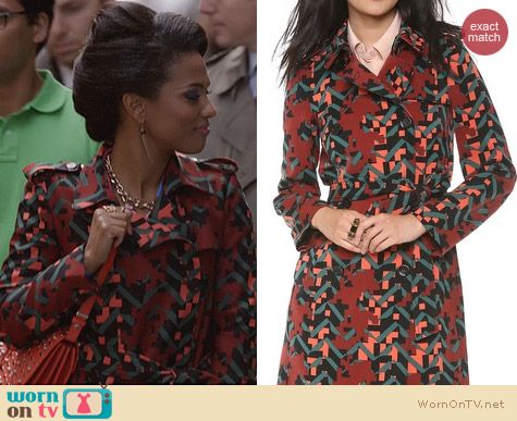 The Carrie Diaries Fashion: M Missoni Digital Camo Trench worn by Freema Agyeman