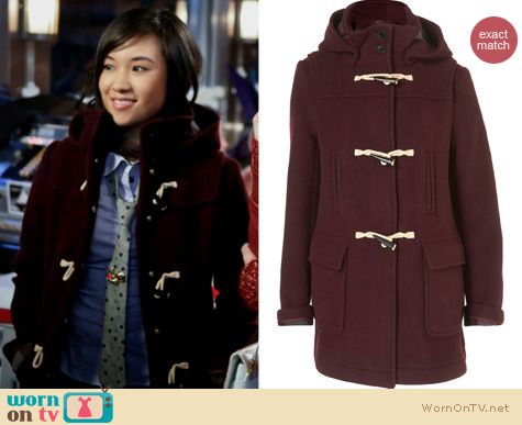 The Carrie Diaries Fashion: Topshop burgundy duffle coat worn by Jill Mouse