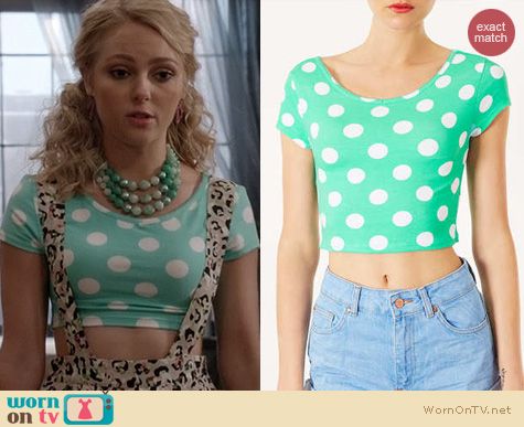 The Carrie Diaries Fashion: Topshop spot bardot crop top worn by AnnaSophia Robb