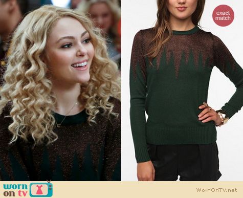 The Carrie Diaries Fashion: Green glitter sweater from Urban Outfitters worn by AnnaSophia Robb