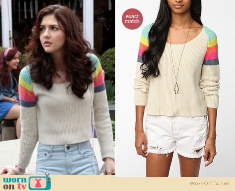 Carrie Diaries Fashion: Rainbow stripe sweater from Urban Outfitters worn by Katie Findlay