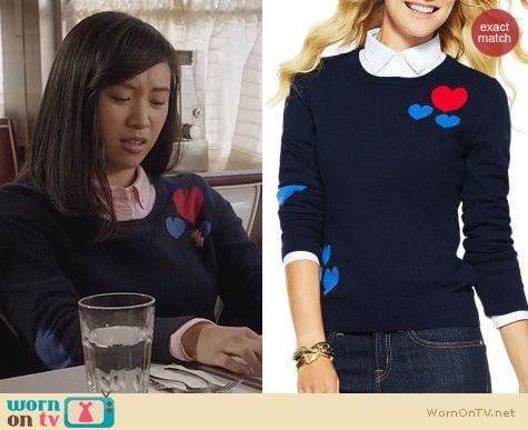 The Carrie Diaries Style: C Wonder Scattered Hearts Sweater worn by Ellen Wong