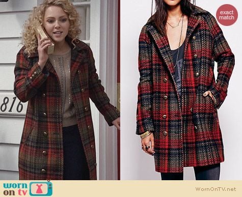 The Carrie Diaries Style: Free People Plaid Wool Cocoon Coat worn by AnnaSophia Robb