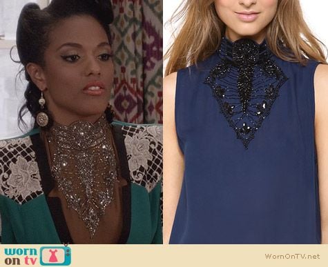 The Carrie Diaries Style: Haute Hippie Embellished Neck Blouse worn by Freema Agyeman