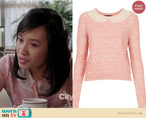 The Carrie Diaries Style: Topshop lace collar jumper in pink worn by Ellen Wong