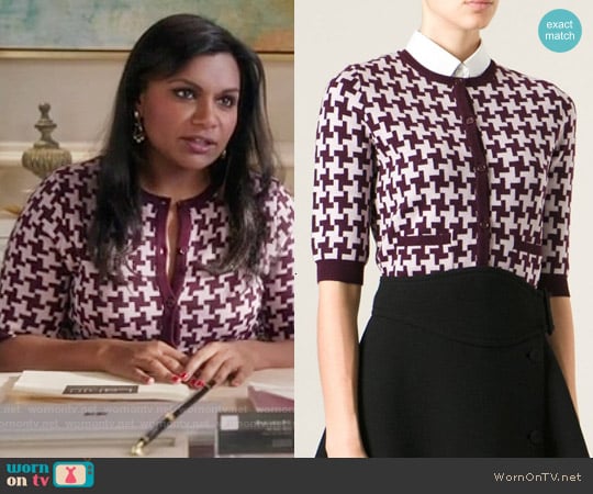 Carven Houndstooth Pattern Cardigan worn by Mindy Lahiri (Mindy Kaling) on The Mindy Project