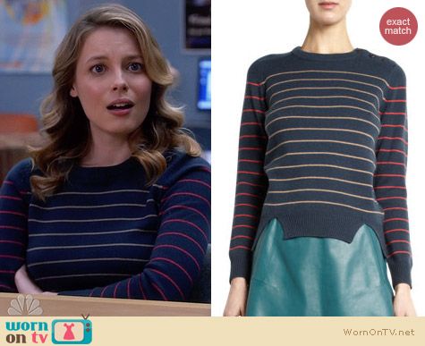 Carven multi stripe knit sweater worn by Gillian Jacobs on Community