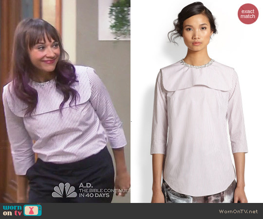 Carven Striped Cotton Bib-Paneled Shirt worn by Ann Perkins (Rashida Jones) on Parks and Recreation