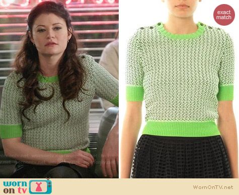 Carven Tweed Stitch Crop Sweater in Kiwi worn by Emilie de Ravin on OUAT