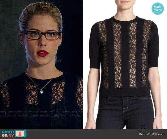 Carven Wool Lace Panel Sweater worn by Felicity Smoak (Emily Bett Rickards) on Arrow