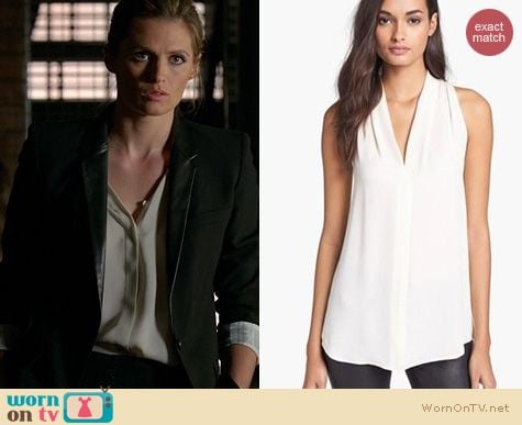 Castle Fashion: Theory Hylin Blouse worn by Stana Katic