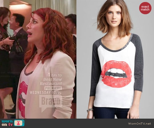 Chaser Glam Lips Baseball Tee worn by Alanna Ubach on GG2D