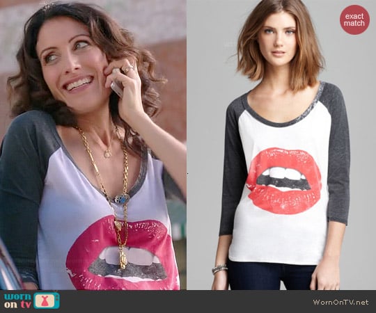 Chaser Glam Lips Baseball Tee worn by Lisa Edelstein on GG2D