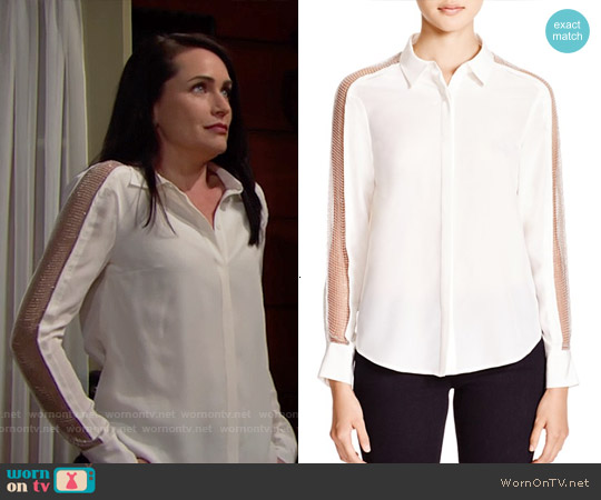 Chelsea and Walker Silk Beaded Mesh Blouse worn by Quinn Fuller (Rena Sofer) on The Bold and the Beautiful