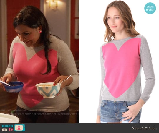 Chinti & Parker Cashmere Love Heart Sweater worn by Mindy Lahiri (Mindy Kaling) on The Mindy Project