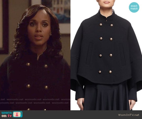 Chloe Mandarin-Collar Double-Breasted Topper Coat worn by Olivia Pope (Kerry Washington) on Scandal