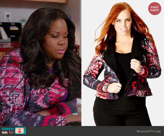 City Chic 'Aztec Mirage' Aviator Jacket worn by Mercedes Jones (Amber Riley) on Glee