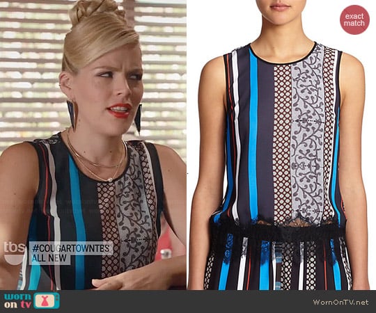 Clover Canyon Library Stripe Lace Hem Shell worn by Busy Phillips on Cougar Town